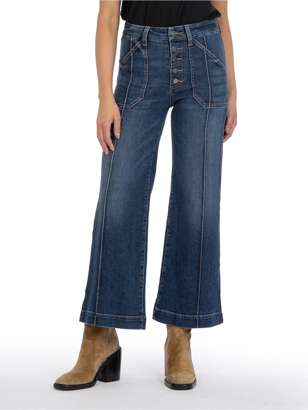 Kut From the Kloth Meg High Rise Fab Ab Wide Leg Denim Jeans Seamed Blue 2